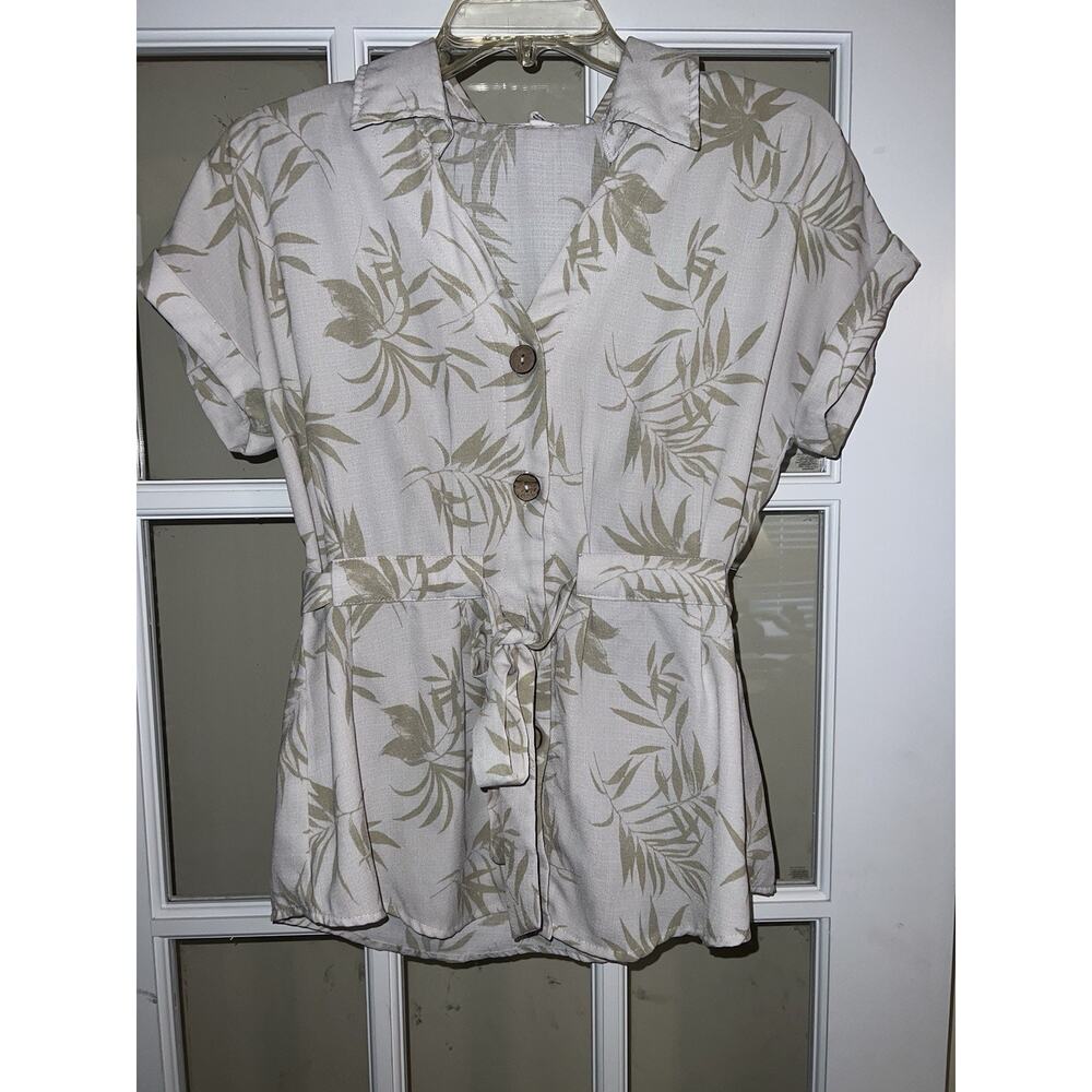 Love Is For Eternity Blouse Sz S Belted Women's Beach Shirt Hawaiian Tropical